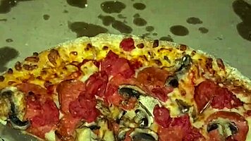 Female teen masturbates with pizza chocolate ice cream peach cheese