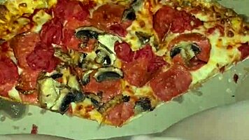 Female teen masturbates with pizza chocolate ice cream peach cheese