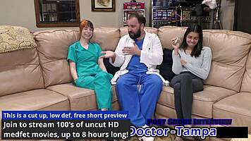 Dr. Tampa asks, 'Do they really care about you?' examining Ditria Rose's shaved pussy