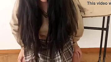 Cum inside me before they see us, I ask school girl to pull skirt down for public classroom fuck 😳