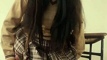 Cum inside me before they see us, I ask school girl to pull skirt down for public classroom fuck 😳