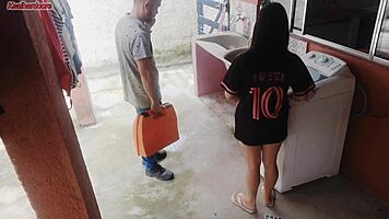 Married housewife says, 'Pay the technician with my ass while my husband is out.'