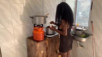 Passionate newlyweds share intimate kitchen moments