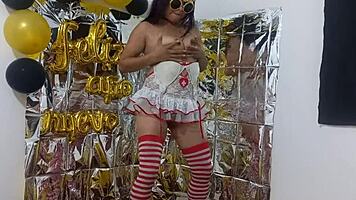 Beautiful Stepdaughter Wears Lingerie to Seduce at Hot Party with Big Natural Tits