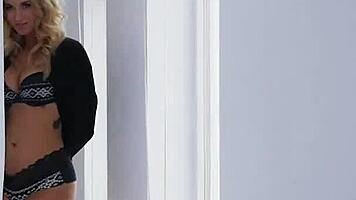 All natural amateur babe with tattoo rips clothes while stripping her shaved body