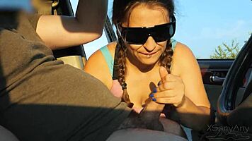 Stranger caught me jerking in public park car, gave sloppy deepthroat blowjob