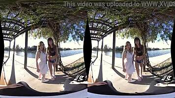 Girls sharing cock in VR