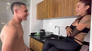 my best friend allison sweet bangs me in kitchen