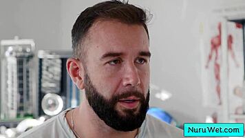 Blondie masseuse prepares client for intimate, wet session