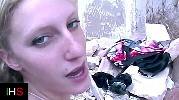 Blonde Girl Explores Outdoors In The Countryside