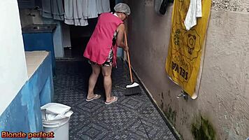 maid catches boss masturbating and offers silent deal for secret fun