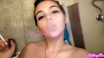Smoking in bath tub with latina tits and bdsm facial!