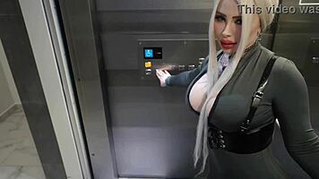 hard fucked stranger cums in mouth during public elevator sex with housemate