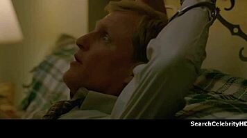 alexandra daddario strips naked on the sofa, gets handcuffed in bondage scene.