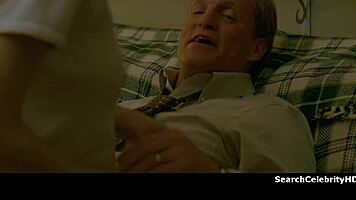 alexandra daddario strips naked on the sofa, gets handcuffed in bondage scene.