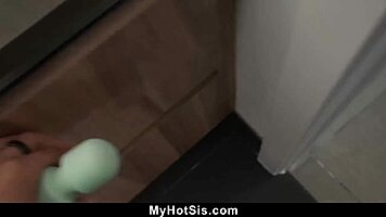 stepbrother convinces stepsister for interracial fuck in bedroom
