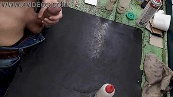 Masturbating Big Cock on Workbench at Work