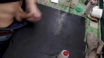 Masturbating Big Cock on Workbench at Work