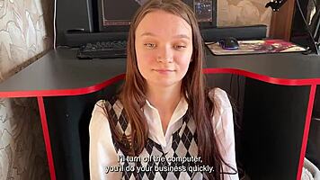 Stepdaughter Distracts Stepfather from Game. Sucks Dick Well with Deep Swallow in Dorm!