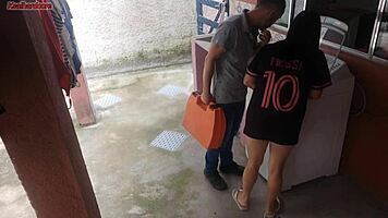 Man, this Brazilian housewife pays the technician with her curvy butt while hubby's out