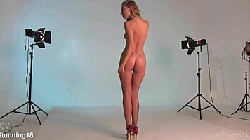 blonde teen 18+ with bright hazel eyes in the nude posing nude