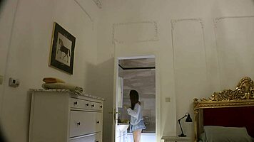 Hot petite cheerleader, is this fashion shoot or porn casting? She reveals tight shaved pussy.