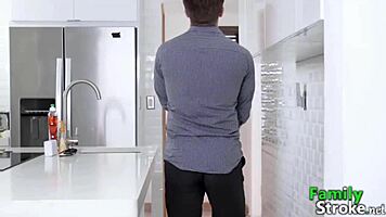 Naughty college girl deepthroats in bathroom