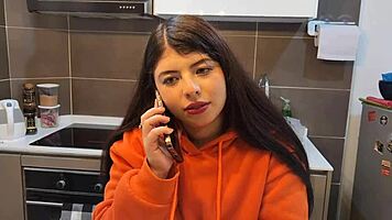 Busty Jennie seduces pizza guy for hot interracial kitchen banging.