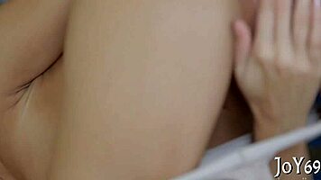 solo teen babe rides her dildo, getting her pussy wet.