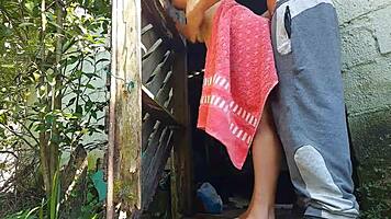 shower doesn't work, married woman asks farm caretaker for help in towel