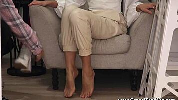 casual teen sex after licking pussy on the table, then creamed