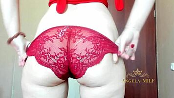 beautiful russian milf shakes huge ass in red panties for young fan