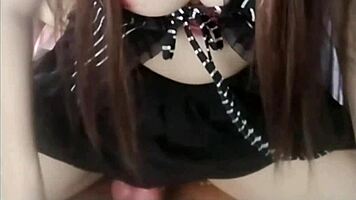 little new, cute pornstar student with tight pussy using 9-inch dildo