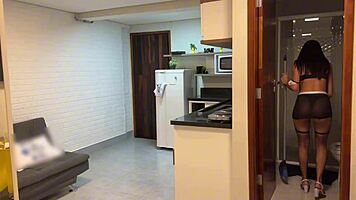 Wow, the maid takes monster cock in double penetration!