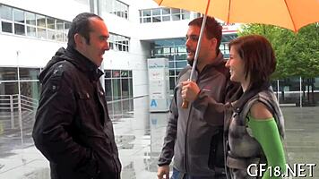 Boyfriend sells sweet-looking teen 18+ girlfriend for oral sex and hardcore fucking.