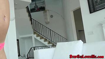 horny teens in pov sucking and getting facial in threesome