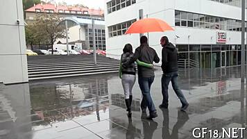 Boyfriend sells sweet-looking teen 18+ girlfriend for oral sex and hardcore fucking.