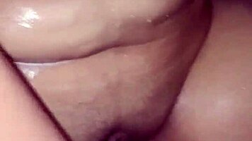 homemade sex with brunette babe in shower, big tits bouncing