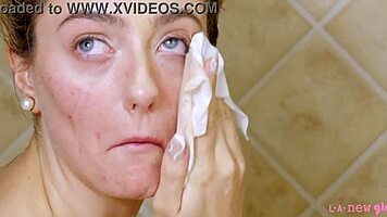 Gorgeous Blonde Petite Takes Shower In Interview Setting