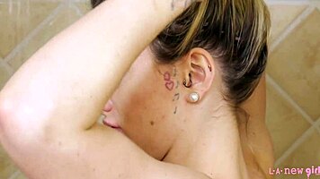 Gorgeous Blonde Petite Takes Shower In Interview Setting