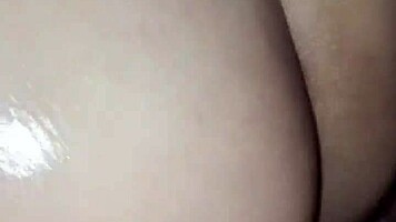 homemade sex with brunette babe in shower, big tits bouncing