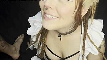 cute cat maid chokes on big dick down her throat, oops!