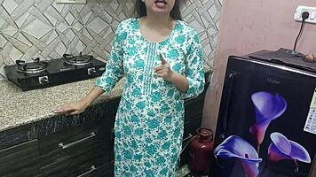 Indian Stepmom Interacts with Stepson in Kitchen