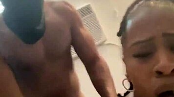 sexy busty ebony marrijanee gets oiled and fucked doggy style by her neighbor
