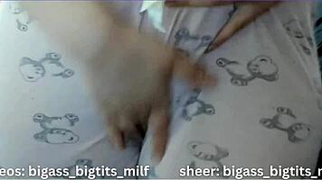 Pajama Milf Fingers Huge Pussy With Dildo In Leggings.