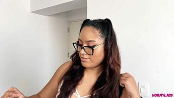 Linda says, 'I bought this huge toy online and I'm going to try it out while my parents are gone.' She masturbates until she squirts.