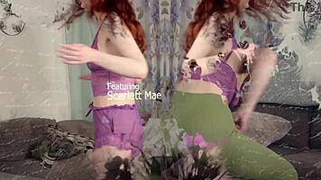 While modeling lingerie, Scarlett Mae suddenly dives into sucking a dick with wet redhead passion