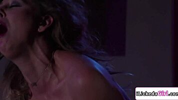 petite blonde getting facesitted by lesbian sugarmom, kissing and tribbing her way to orgasm.