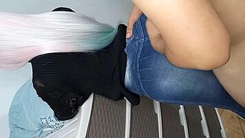 uhh my horny stepdaughtr shows me her big virgin ass in jeans lifts it to take my huge thick cock eager for anal sex over 18