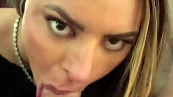 Petite blonde latina with natural tits shakes in pov sloppy blowjob, rimming, ball licking, cum in mouth